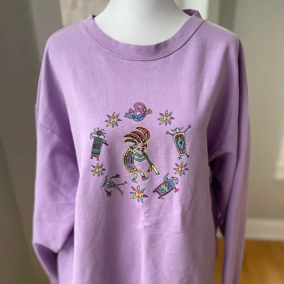 Vintage 90’s Purple Kokopelli Oversized Baggy Graphic Sweatshirt Sz XL - Picture 11 of 12